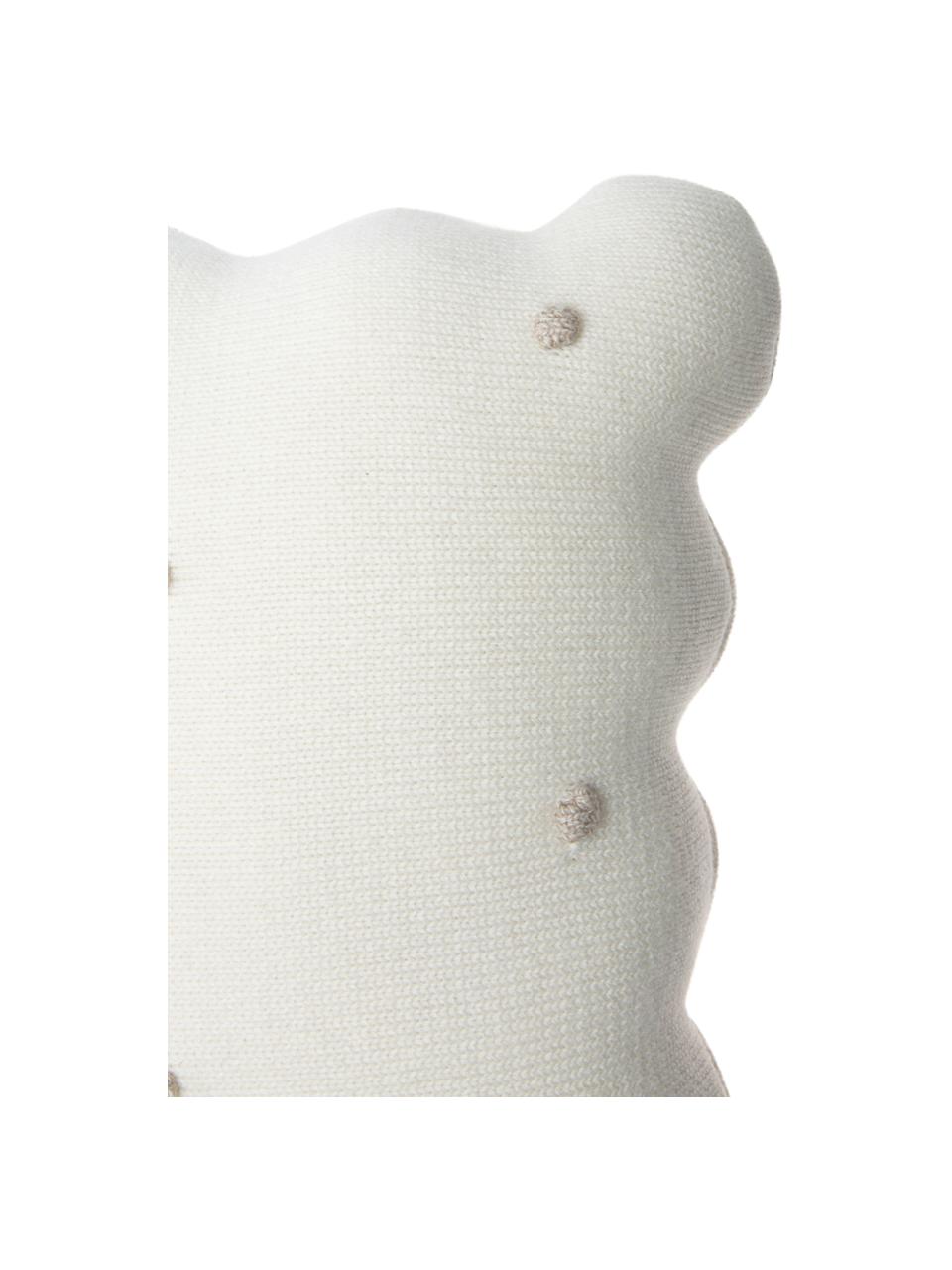 Handbesticktes Baumwoll-Kuschelkissen Biscuit, Hülle: 100 % Baumwolle, Off White, Hellbeige, B 25 x L 35 cm