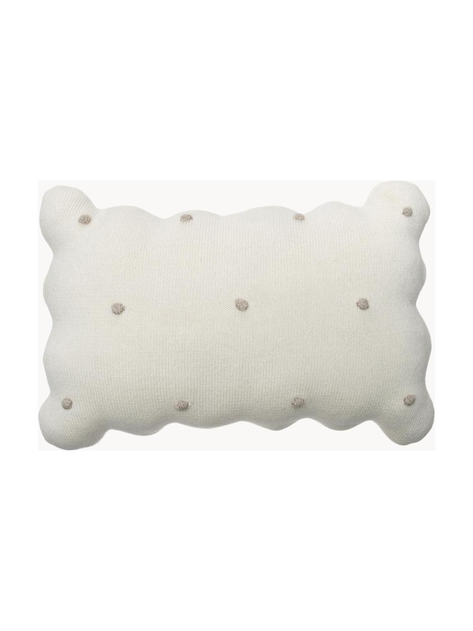 Cuscino morbido in cotone ricamato a mano Biscuit, Rivestimento: 100% cotone, Bianco latte, beige chiaro, Larg. 25 x Lung. 35 cm