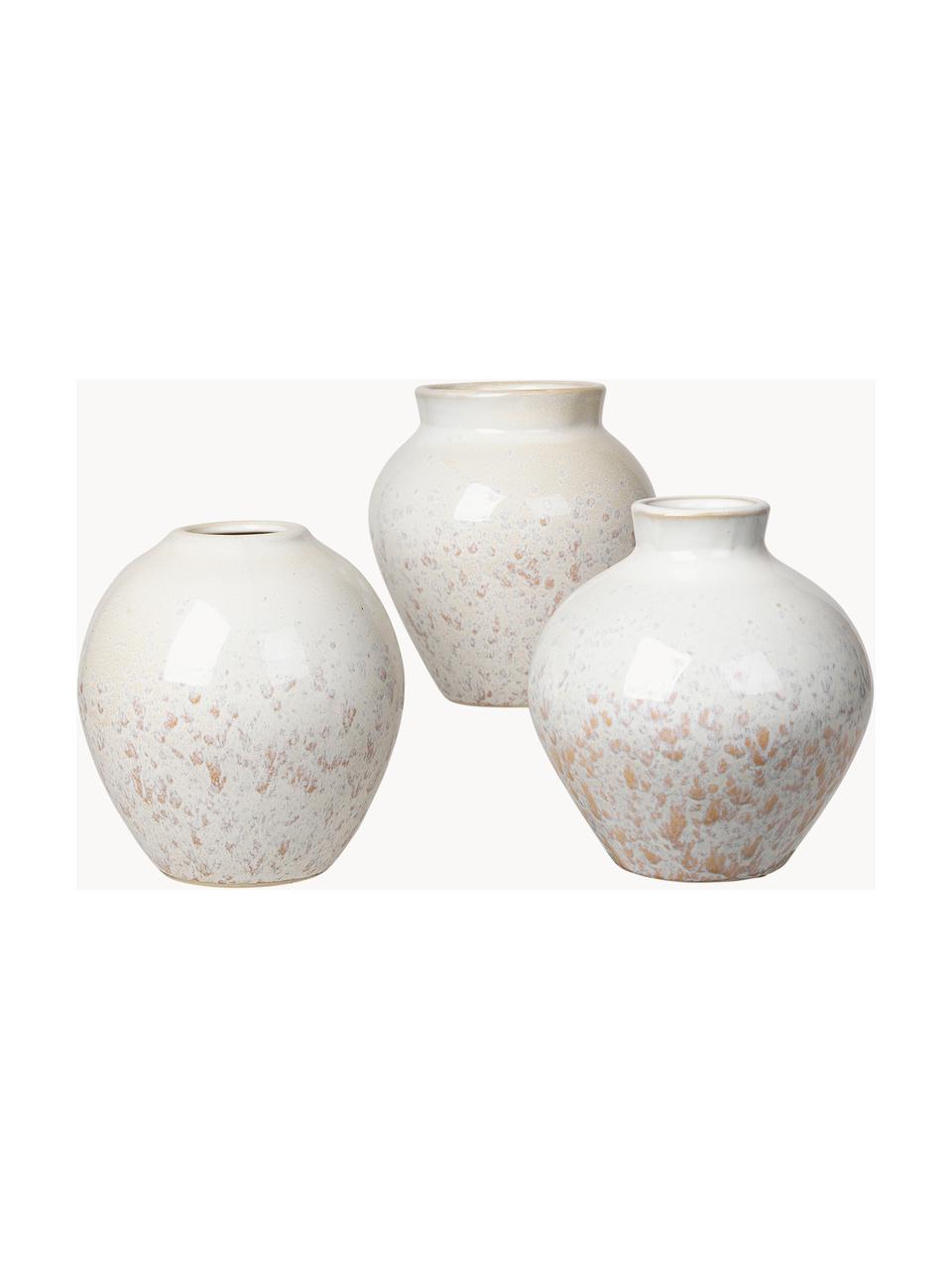 Set de jarrones de cerámica Ingrid, 3 pzas., Cerámica, Blanco, tonos beige, Ø 14 x Al 15 cm