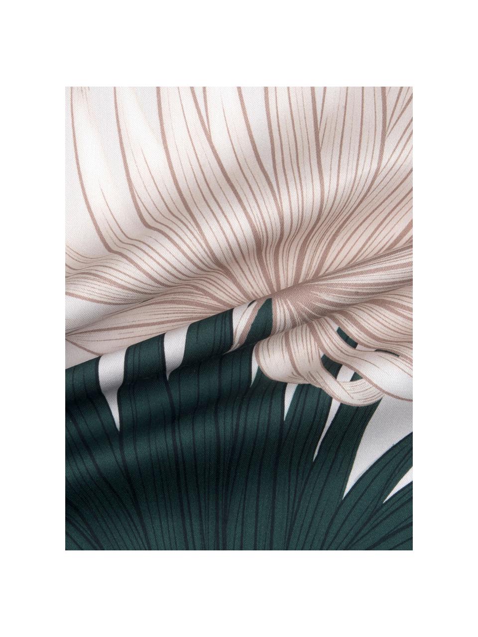 Posteľná bielizeň z bavlneného saténu Aloha, Predná strana: béžová, zelená Zadná strana: béžová, 135 x 200 cm + 1 vankúš 80 x 80 cm