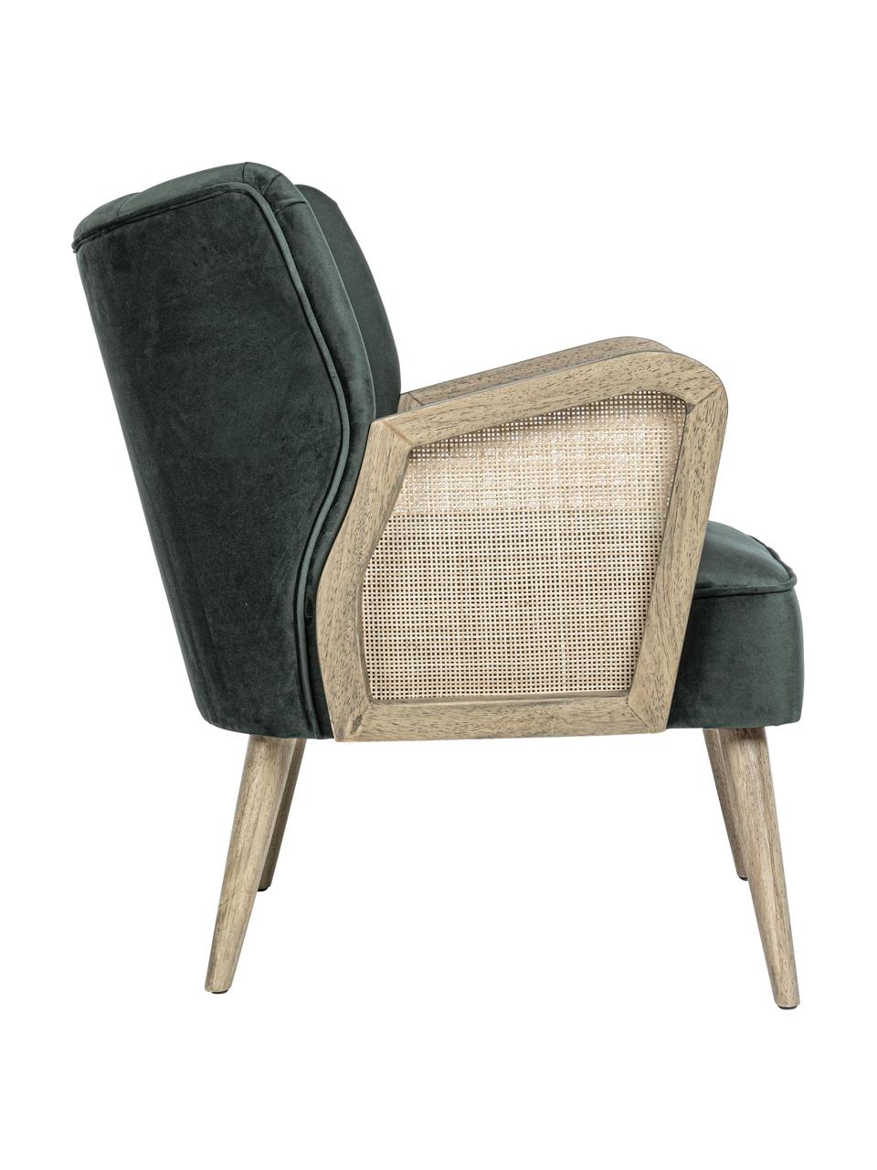 Poltrona verde Virna, Rivestimento: velluto di poliestere, Piedini: legno di albero della gom, Velluto verde, Larg. 64 x Prof. 71 cm