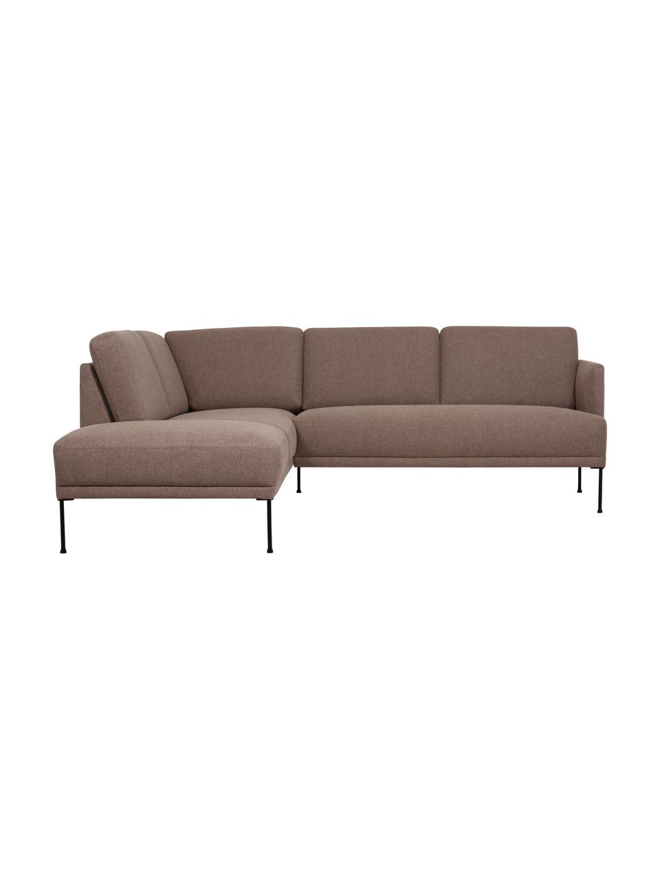 Divano angolare con piedini in metallo Fluente, Rivestimento: 100% poliestere 115.000 c, Struttura: legno di pino massiccio, , Piedini: metallo verniciato a polv, Tessuto marrone, Larg. 221 x Prof. 200 cm, chaise longue a sinistra