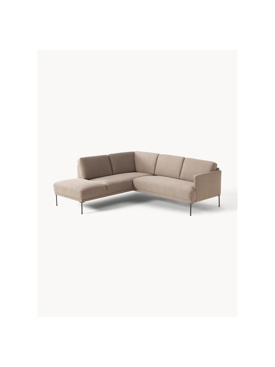 Sofa narożna Fluente, Tapicerka: 100% poliester Dzięki tka, Stelaż: lite drewno sosnowe, Nogi: metal malowany proszkowo , Taupe tkanina, S 221 x G 200 cm, lewostronna