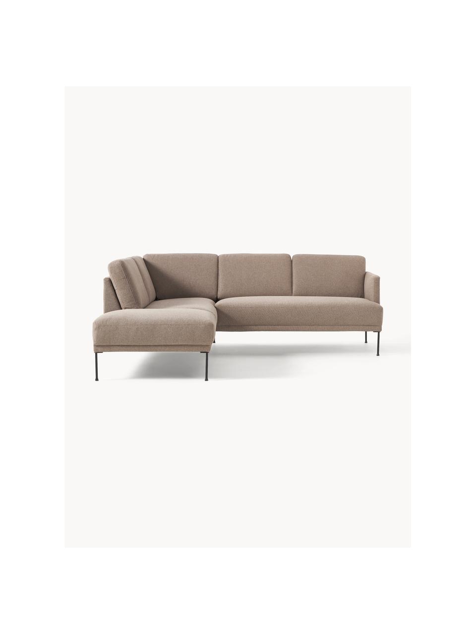 Sofa narożna Fluente, Tapicerka: 100% poliester Dzięki tka, Stelaż: lite drewno sosnowe, Nogi: metal malowany proszkowo , Taupe tkanina, S 221 x G 200 cm, lewostronna