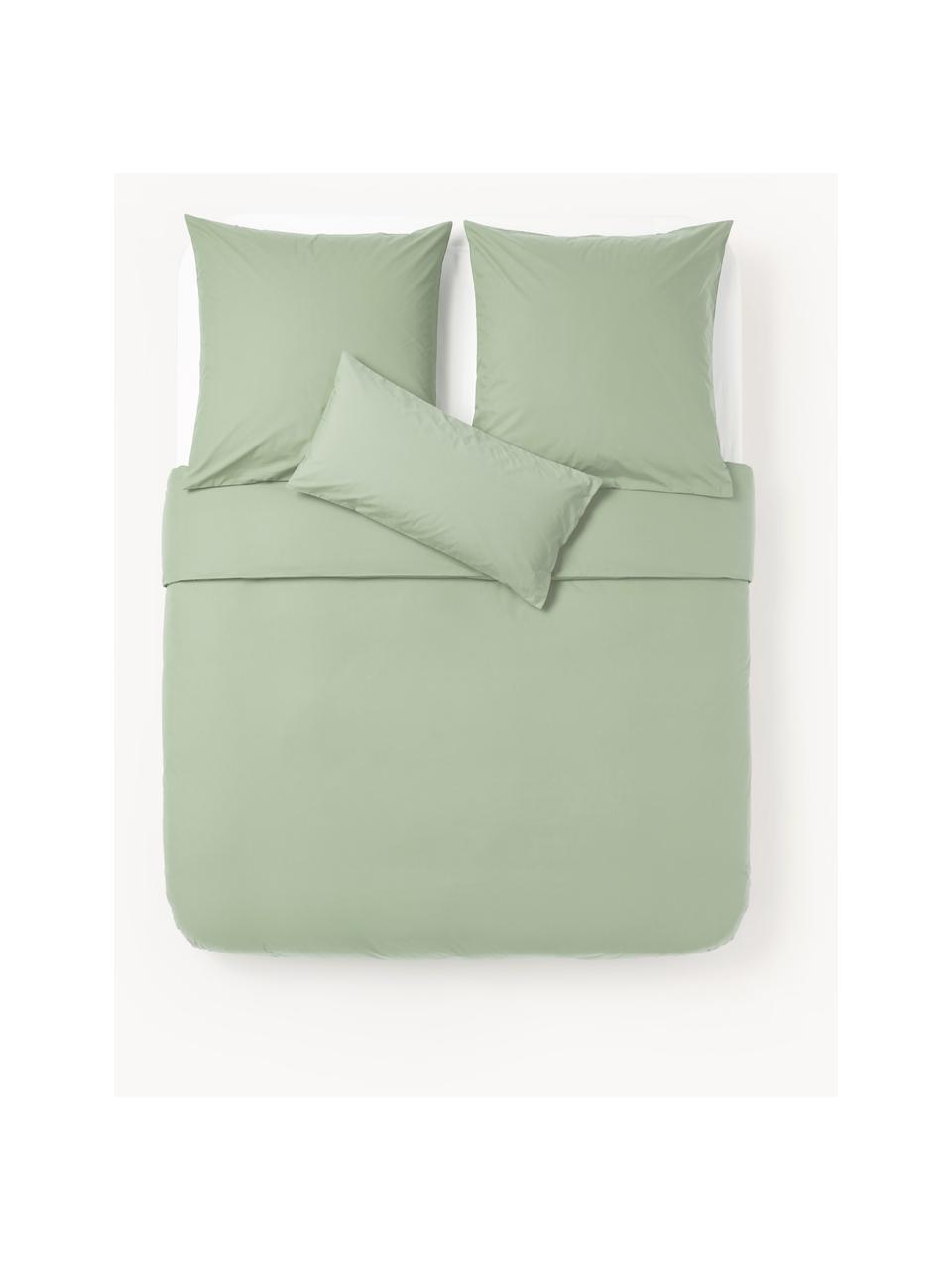 Housse de couette en percale de coton Elsie, Vert sauge, larg. 200 x long. 200 cm