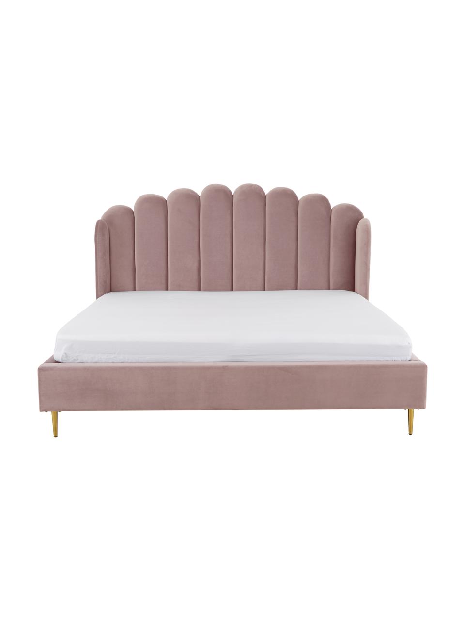 Sametová čalouněná postel Glamour, Růžová, Š 160 cm, D 200 cm