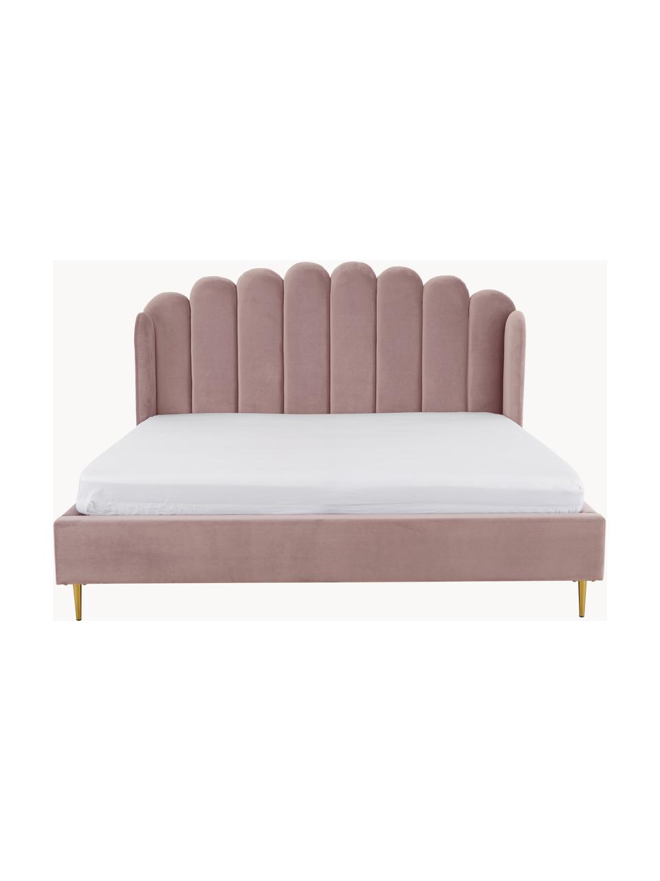 Letto imbottito in velluto Glamour, Piedini: metallo ottonato, Rivestimento: velluto (poliestere) 100., Velluto rosa antico, 160 x 200 cm