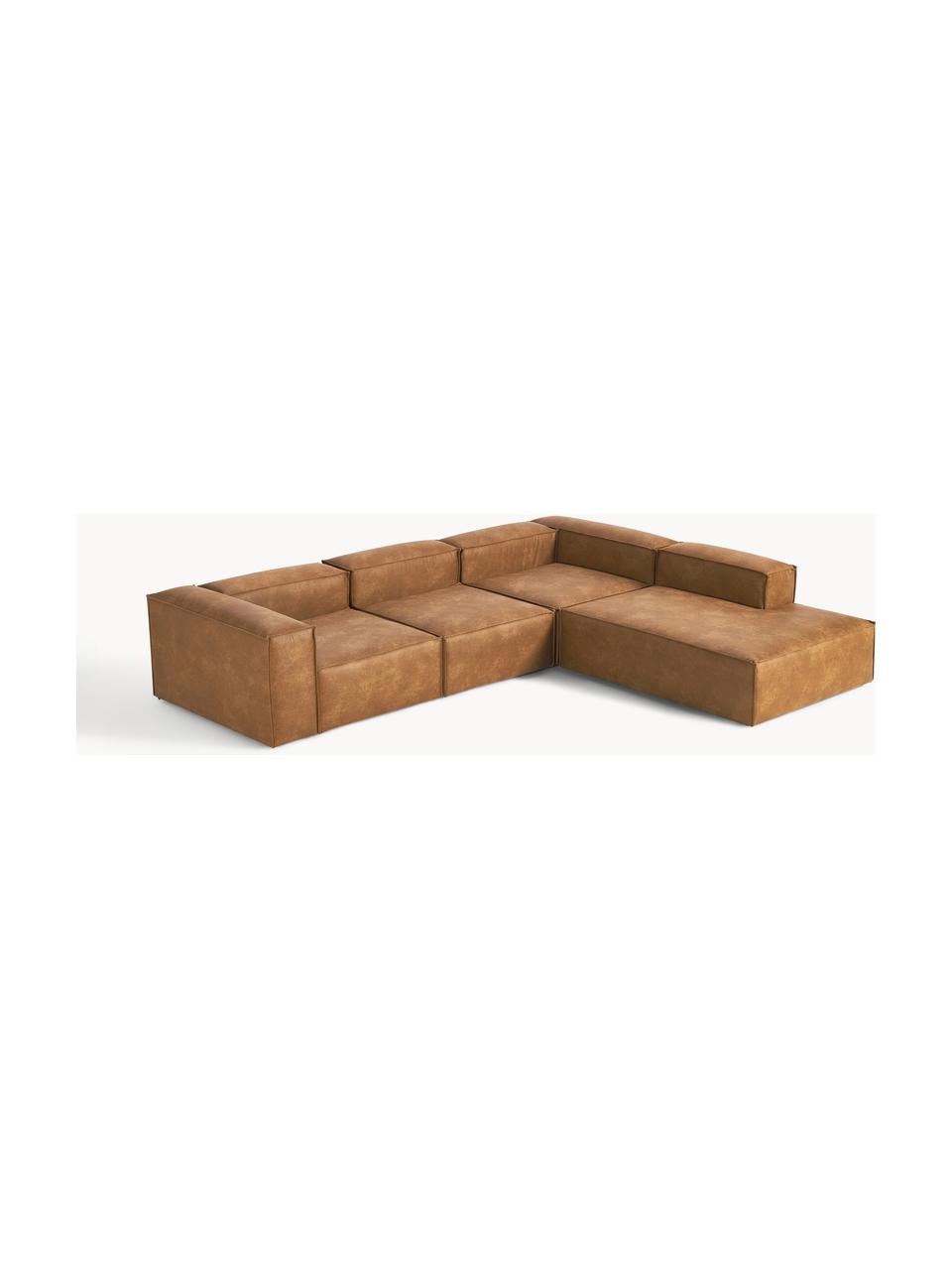 Modulares XL-Ecksofa Lennon aus recyceltem Leder, Bezug: Recyceltes Leder (70 % Le, Gestell: Massives Holz, Sperrholz, Leder Braun, B 329 x T 269 cm, Eckteil rechts