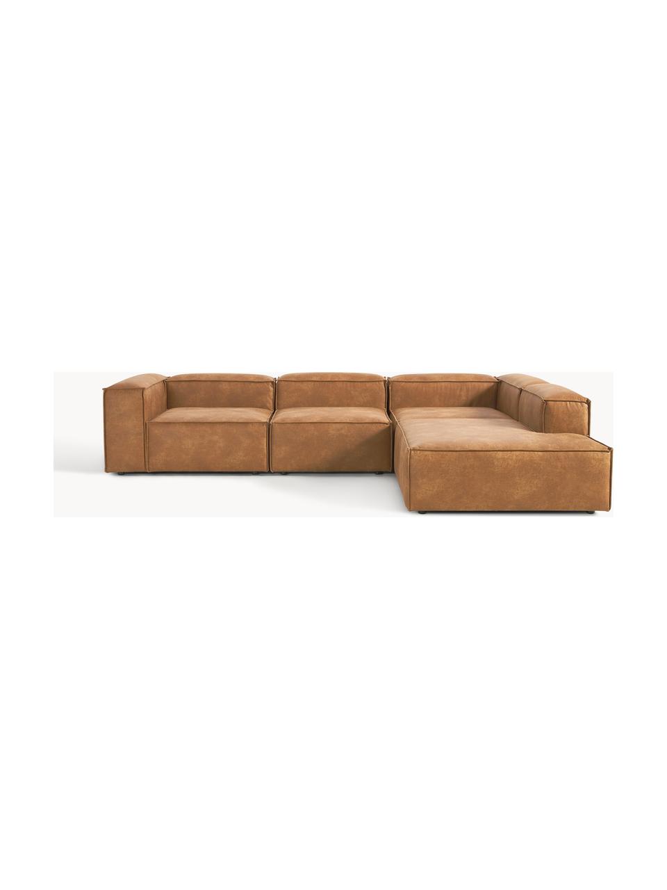 Canapé d'angle XL modulable en cuir recyclé Lennon, Cuir brun, larg. 329 x prof. 269 cm, méridienne à gauche