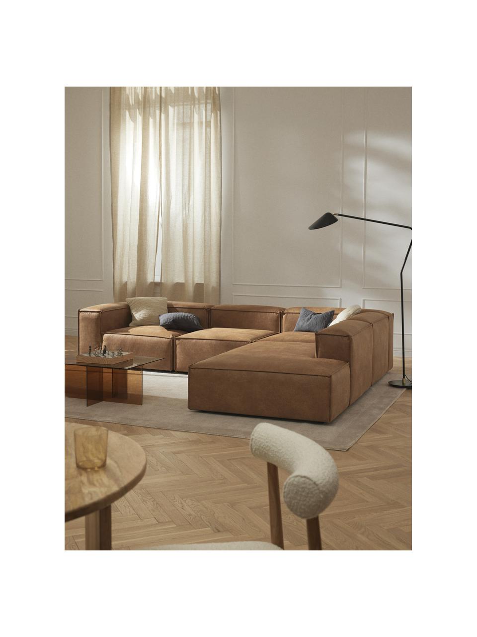 Modulares XL-Ecksofa Lennon aus recyceltem Leder, Bezug: Recyceltes Leder (70 % Le, Gestell: Massives Holz, Sperrholz, Leder Braun, B 329 x T 269 cm, Eckteil rechts