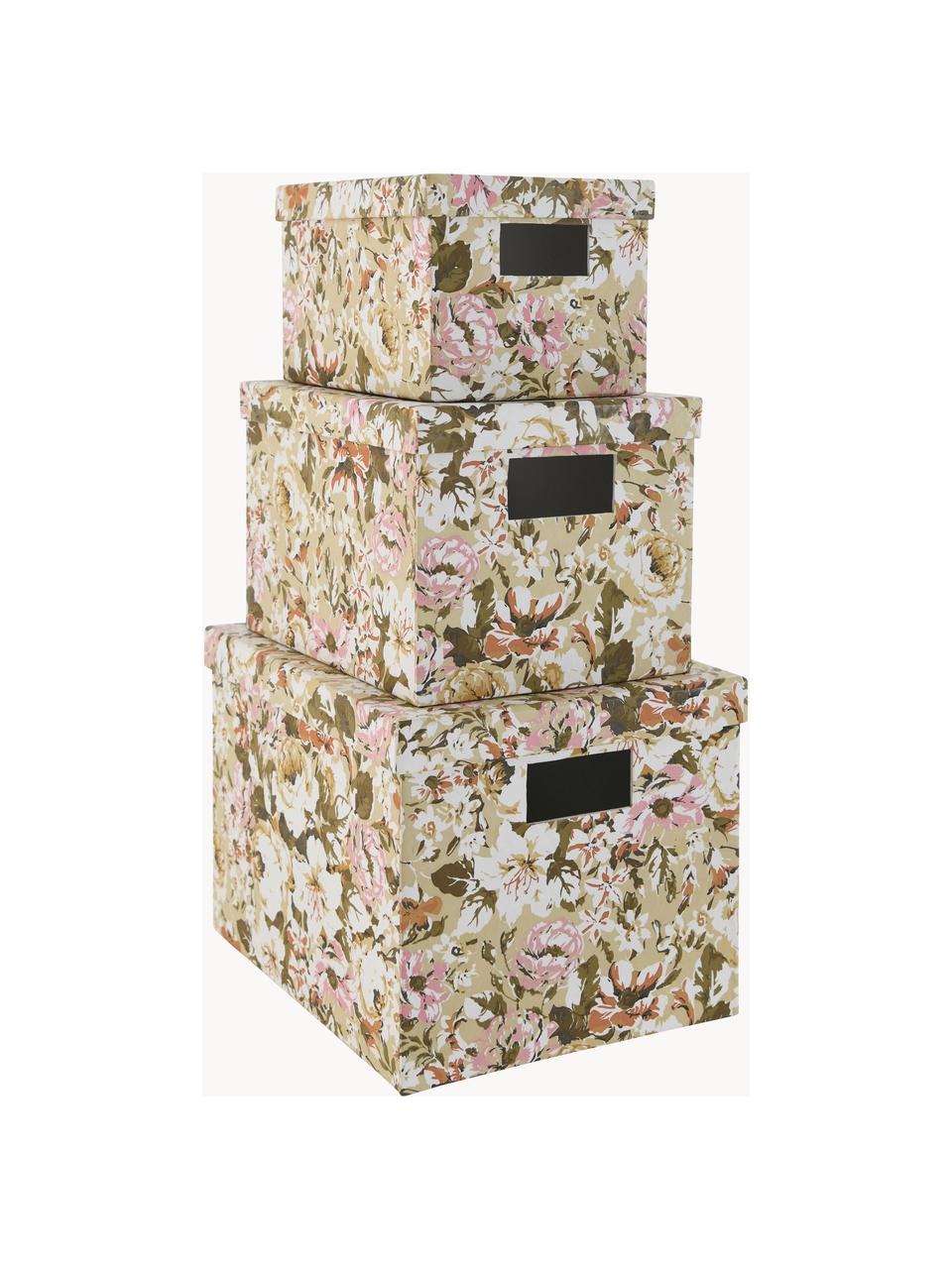 Aufbewahrungsboxen-Set Rose, 3er-Set, Papierstoff, Bunt, Set mit verschiedenen Größen
