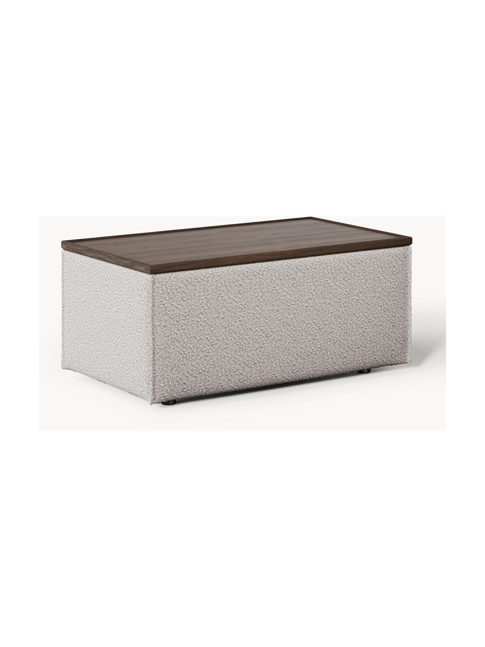 Sofa-Hocker Lennon aus Bouclé mit Stauraum, Bezug: Bouclé (80 % Polyester, 2, Tablett: Eichenholz, Spannplatte m, Gestell: Spanplatte, mitteldichte , Füße: Kunststoff Dieses Produkt, Bouclé Taupe, dunkles Eichenholz, B 88 x T 50 cm