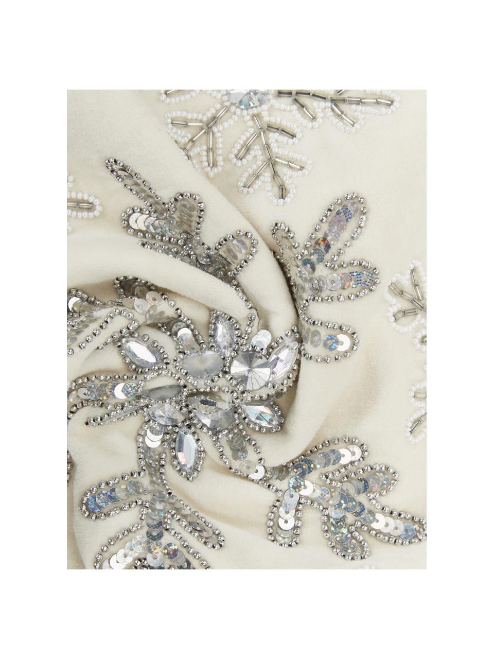Poszewka na poduszkę z aksamitu z haftem Snowflake, Aksamit (100% bawełna), Kremowobiały, odcienie srebrnego, S 45 x D 45 cm