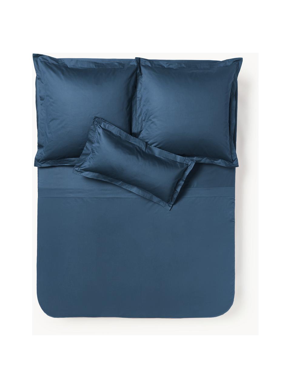 Drap plat en satin de coton Premium, Bleu foncé, larg. 240 x long. 280 cm