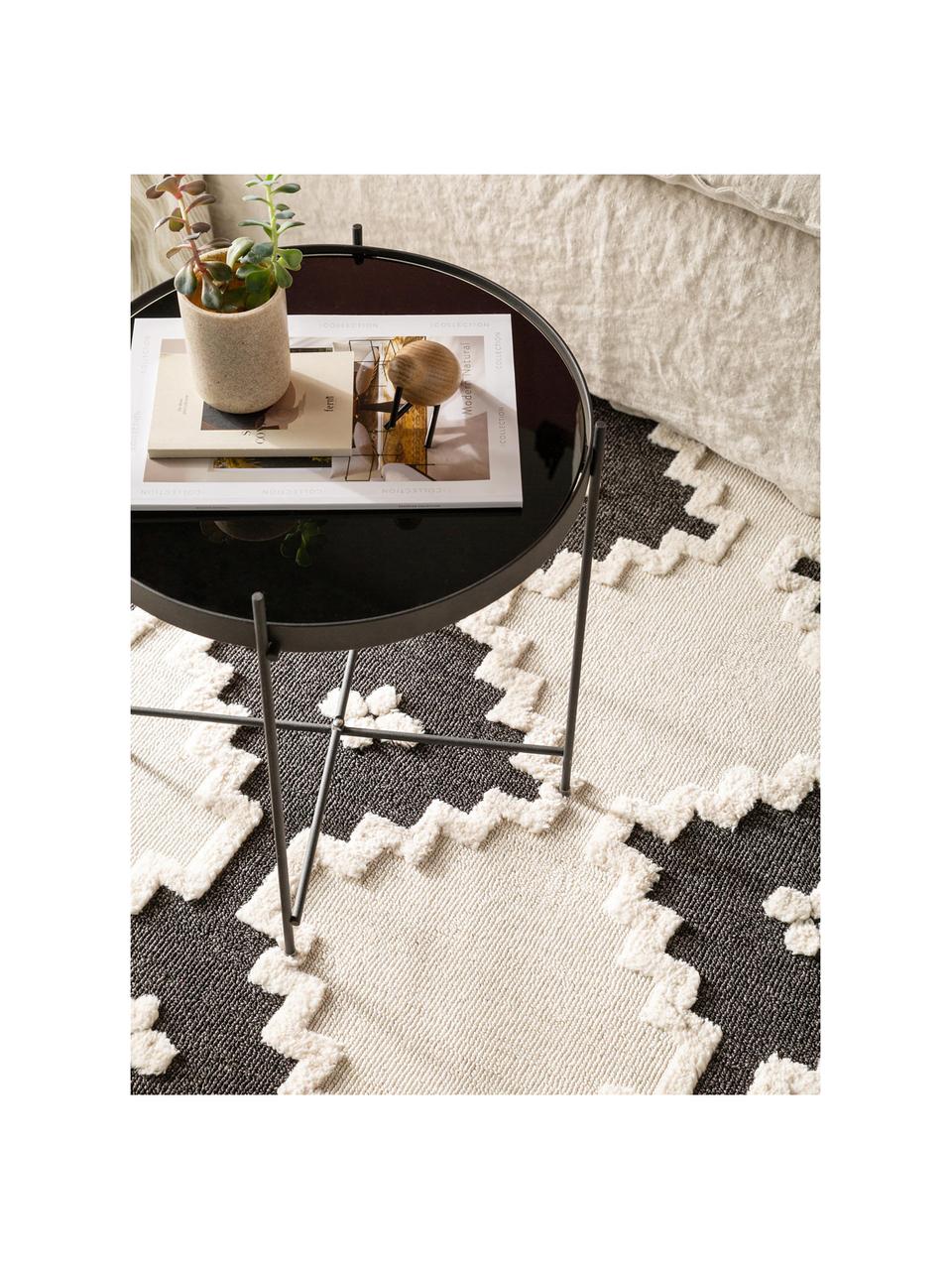 Teppich Oyo Square mit Hoch-Tiefmuster im Boho Stil, Flor: Polyester, Creme, Anthrazit, B 200 x L 290 cm (Größe L)