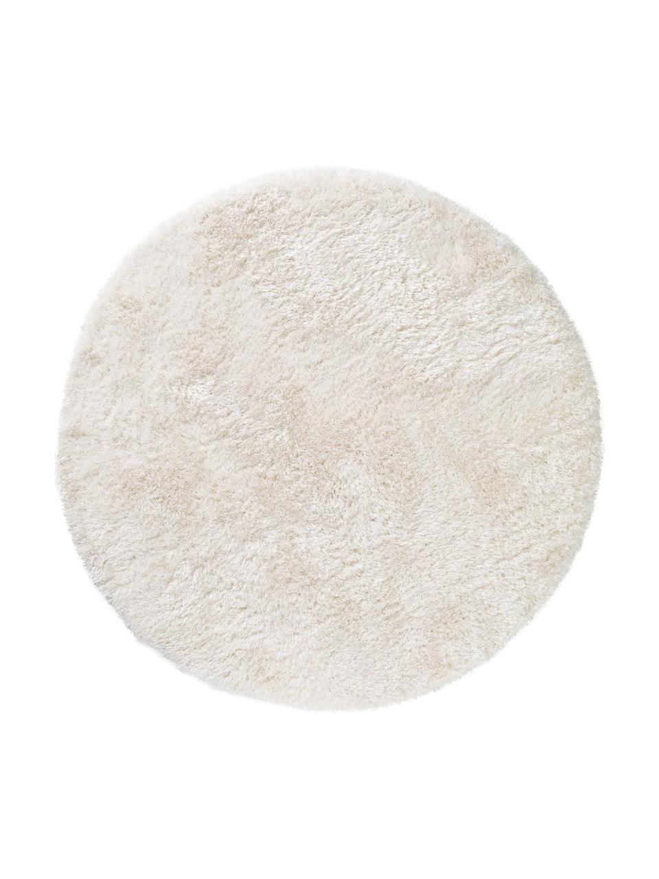 Glänzender Hochflor-Teppich Lea in Weiß, rund, Flor: 50% Polyester, 50% Polypr, Weiß, Ø 200 cm (Größe L)