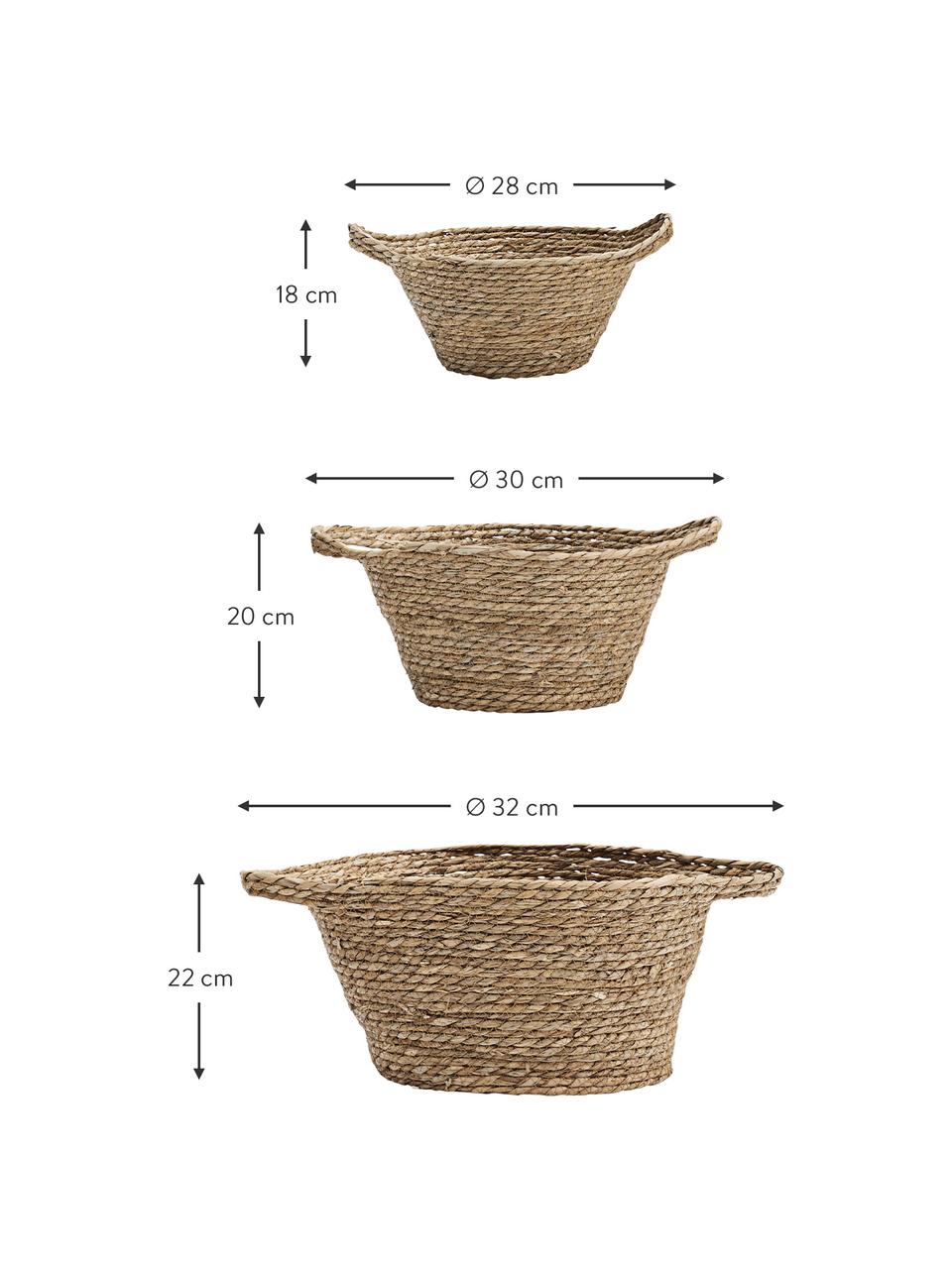 Corbeille de rangement Jat, 3 élém., Roseau, Brun, Lot de différentes tailles