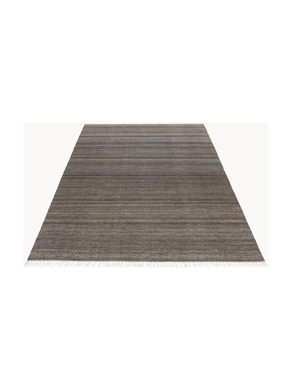 Handgewebter In- & Outdoor-Teppich Nador mit Fransen, 100 % Polyethylen, Anthrazit, B 80 x L 150 cm (Größe XS)