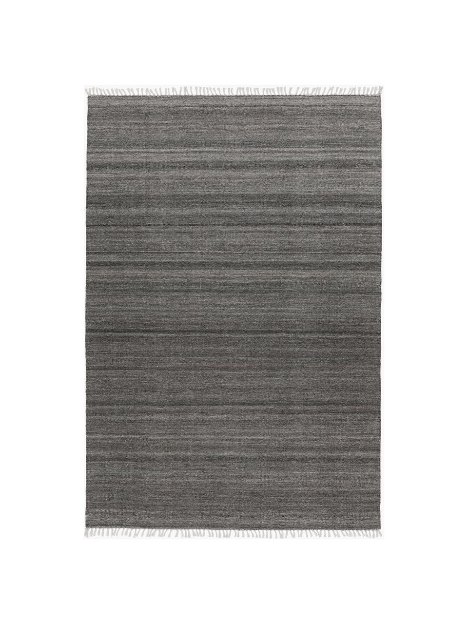 Tappeto da interno-esterno tessuto a mano con frange Nador, 100% polietilene, Antracite, Larg. 80 x Lung. 150 cm (taglia XS)