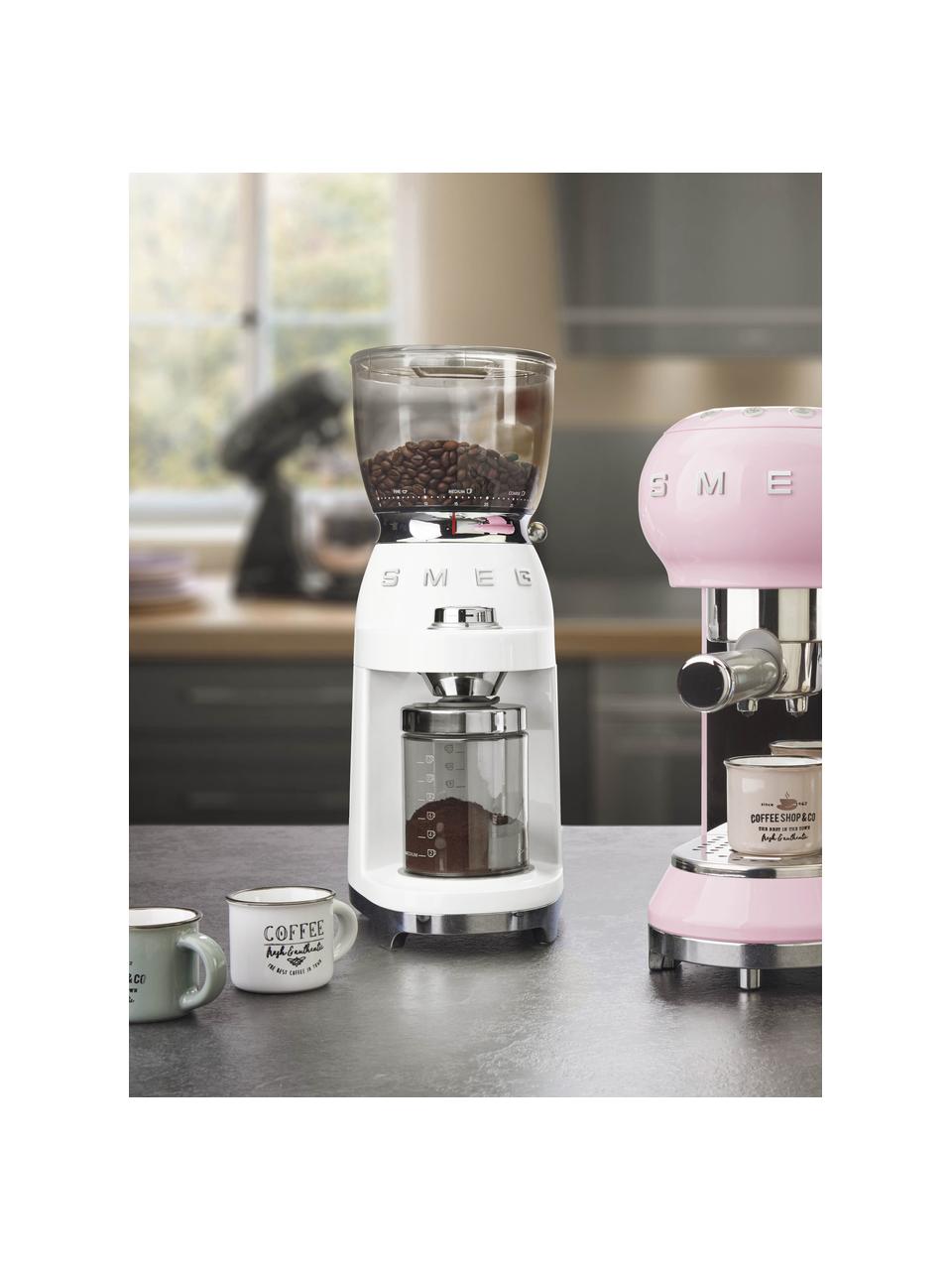 Elektrische Kaffeemühle 50's Style, Gehäuse: Metall, lackiert, Deckel: Tritan™, BPA-frei, Weiß, glänzend, B 17 x H 46 cm