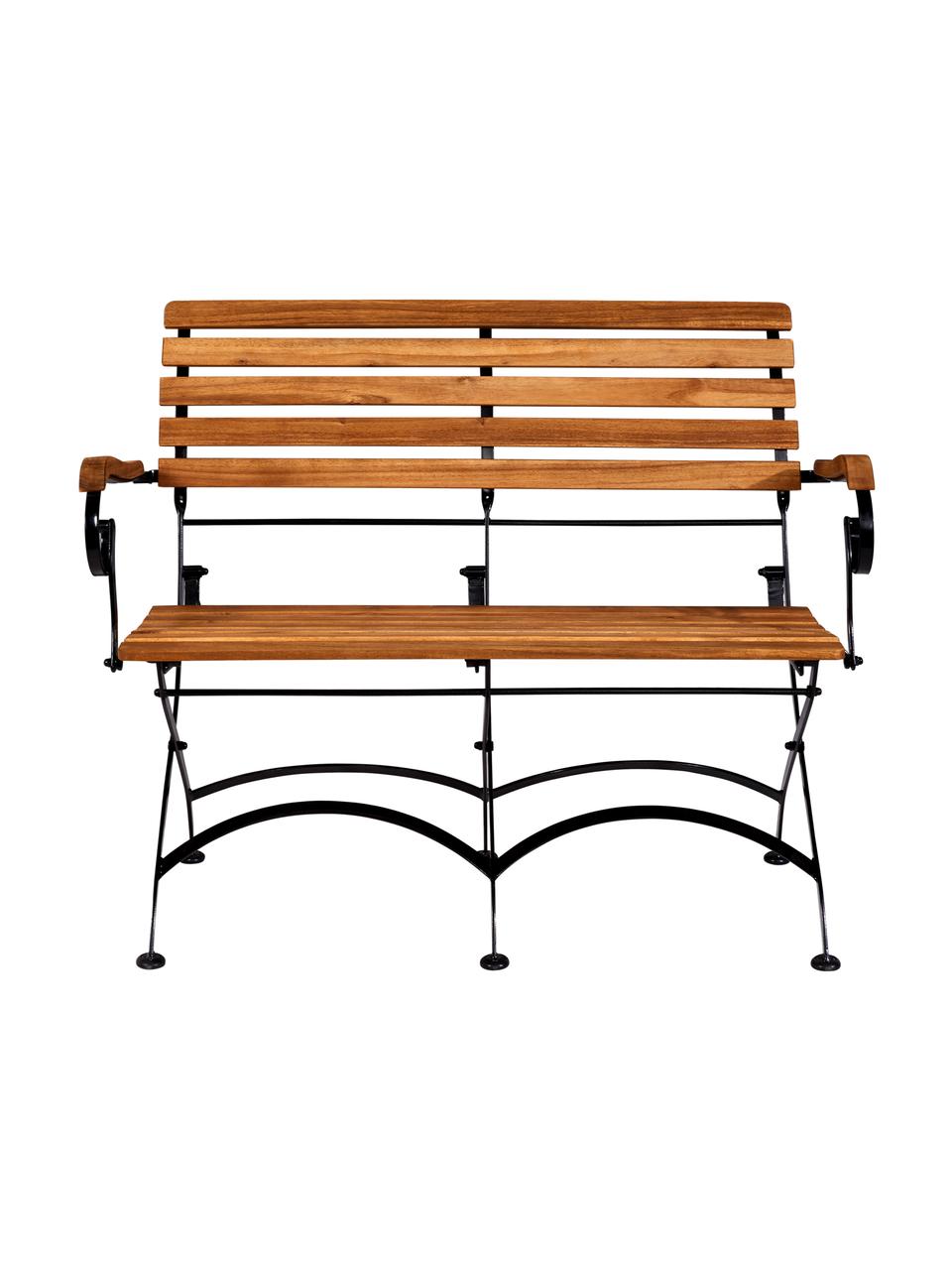 Banco con reposabrazos de exterior plegable Parklife, Asiento: madera de acacia aceitada, Estructura: metal galvanizado con pin, Negro, acacia, An 111 x F 59 cm