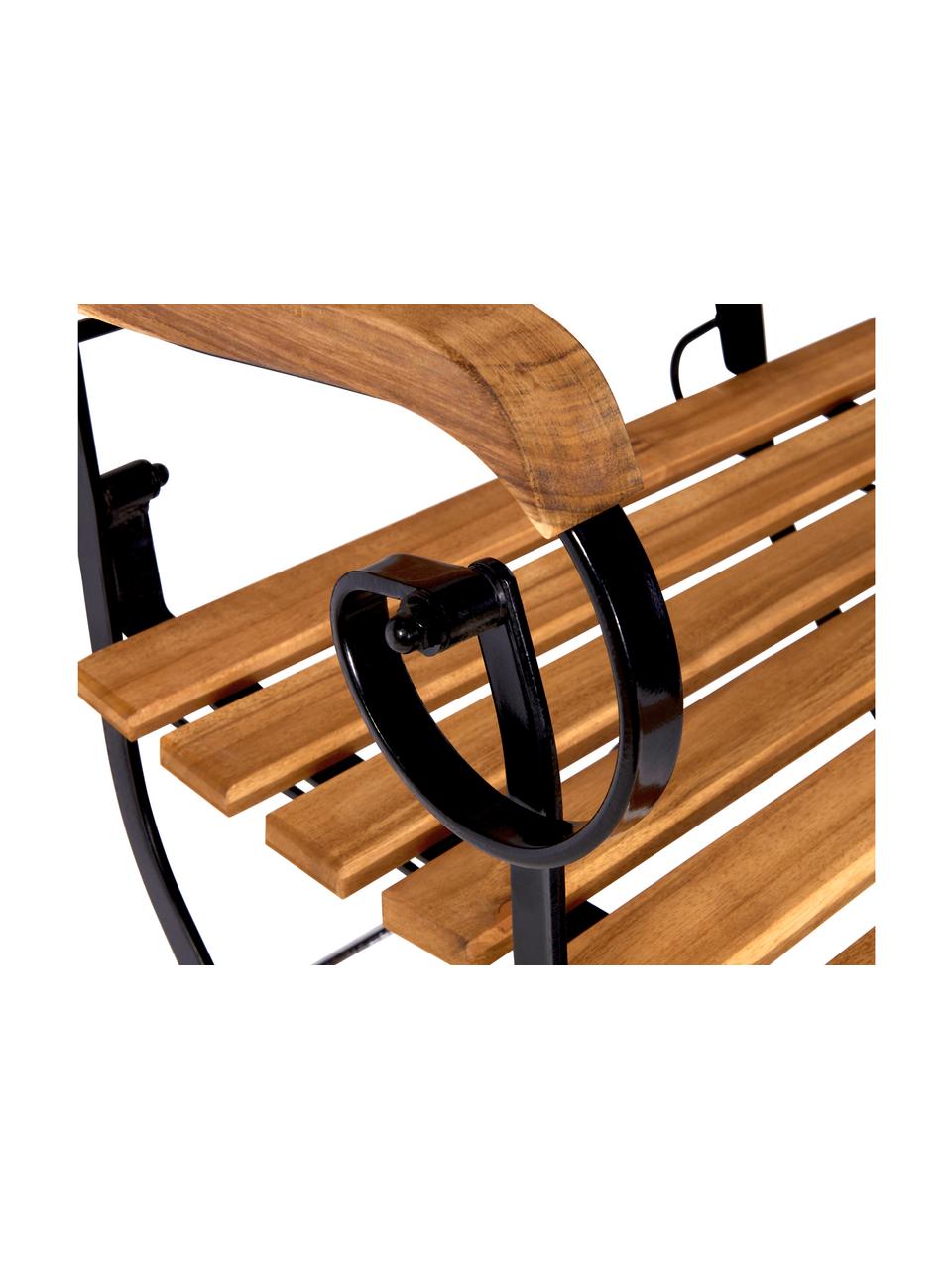 Banco con reposabrazos de exterior plegable Parklife, Asiento: madera de acacia aceitada, Estructura: metal galvanizado con pin, Negro, acacia, An 111 x F 59 cm