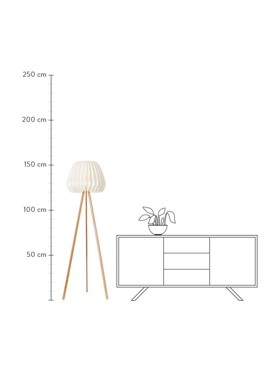 Design Tripod Stehlampe Inna aus Bambus, Lampenschirm: Kunststoff, Lampenfuß: Bambus, Weiß, Bambus, Ø 62 x H 155 cm