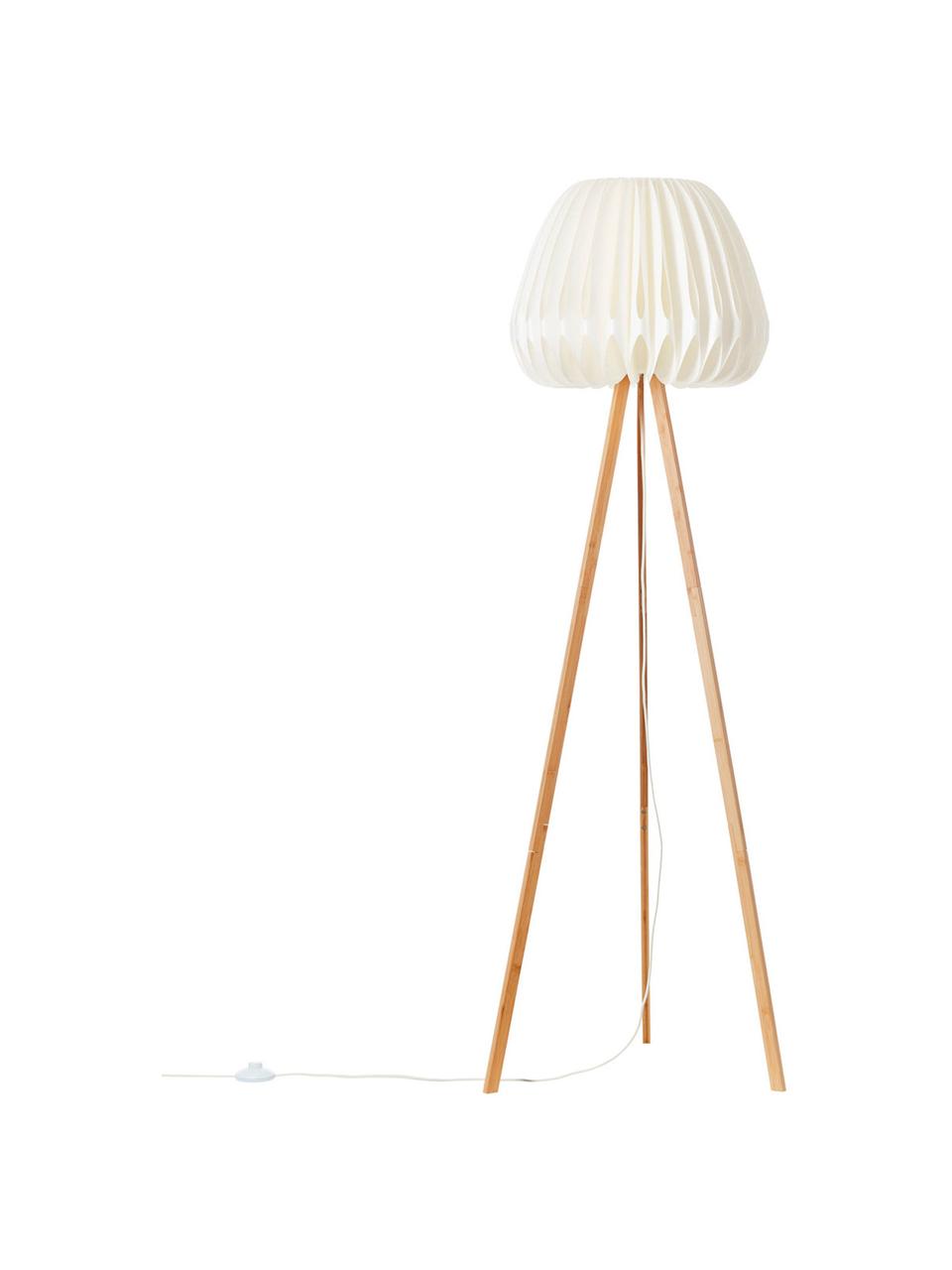 Designová stojací lampa z bambusu Inna, Bílá, bambus