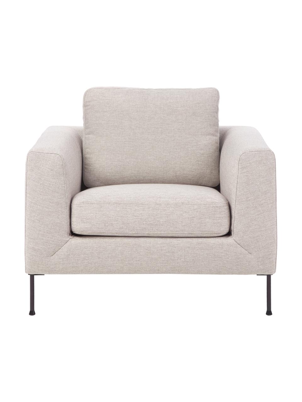 Sofa fauteuil Cucita in beige met metalen poten, Bekleding: geweven stof (100% polyes, Frame: massief grenenhout, FSC-g, Poten: gelakt metaal, Geweven stof beige, zwart, B 98 x D 94 cm