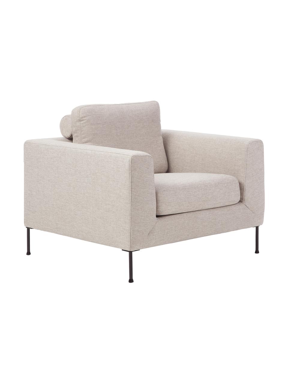 Fauteuil lounge avec pieds en métal Cucita, Tissu beige, larg. 98 x prof. 94 cm