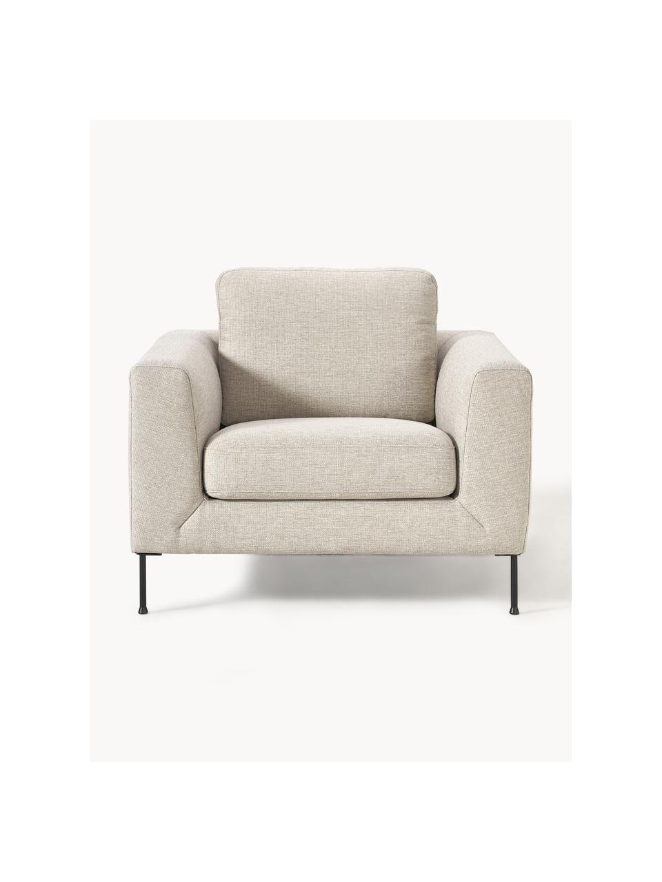 Sofa fauteuil Cucita, Bekleding: geweven stof (100% polyes, Frame: massief grenenhout, berke, Poten: gelakt metaal Dit product, Geweven stof lichtbeige, B 98 x D 94 cm