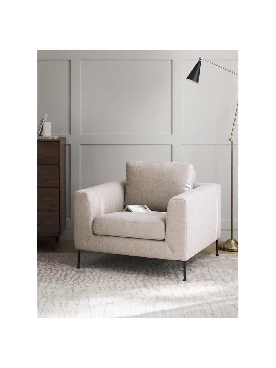 Sofa fauteuil Cucita, Bekleding: geweven stof (100% polyes, Frame: massief grenenhout, berke, Poten: gelakt metaal Dit product, Geweven stof lichtbeige, B 98 x D 94 cm