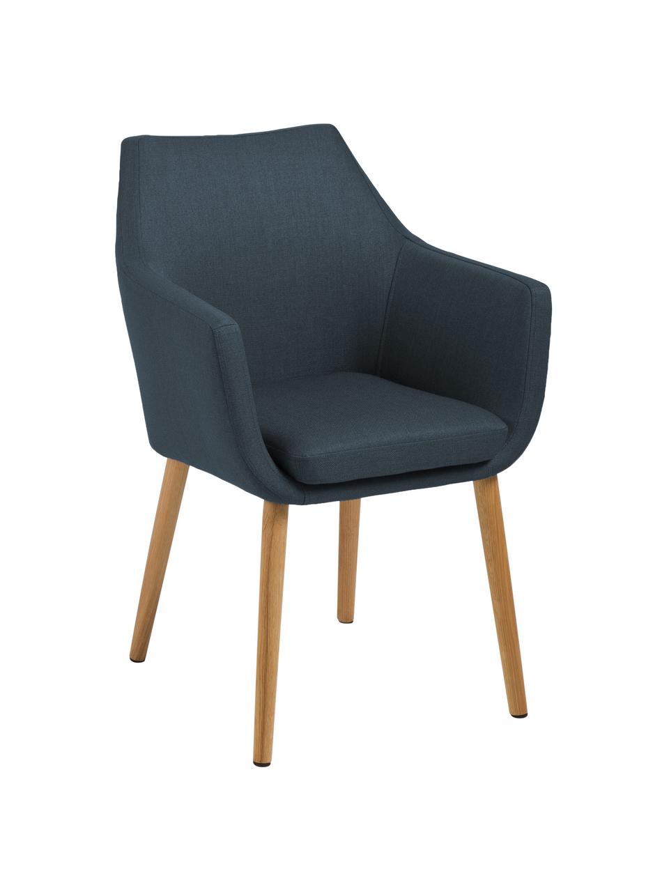 Chaise scandinave bleue pieds en bois Nora, Tissu bleu foncé, pieds chêne, larg. 58 x prof. 58 cm