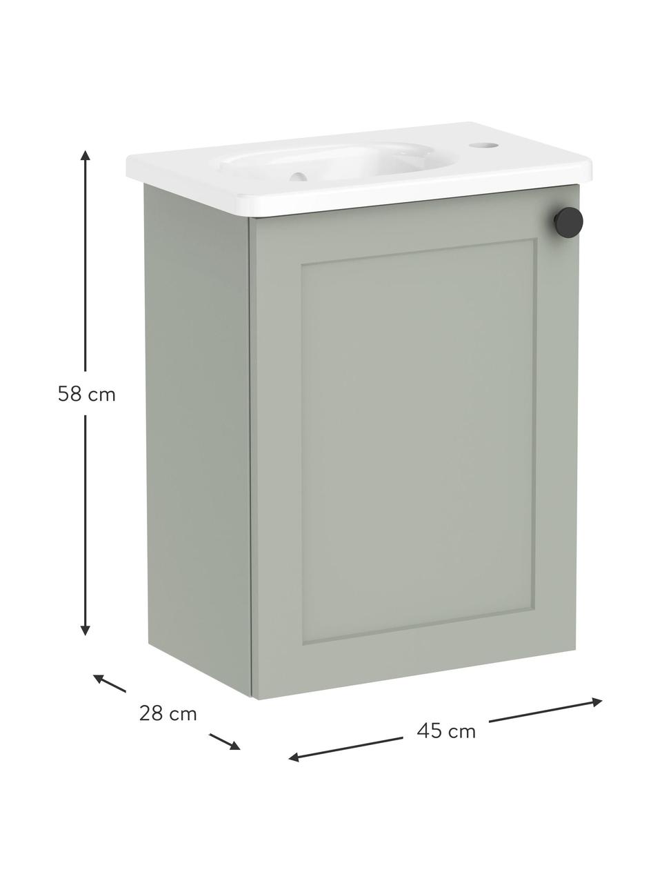 Lavabo con armadietto dalla finitura opaca Rafaella, larg. 45 cm, Maniglie: alluminio rivestito, Verde, Larg. 45 x Alt. 58 cm