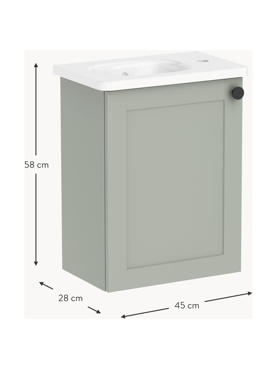 Waschtisch mit Unterschrank Rafaella, B 45 cm, links, Griffe: Metall, beschichtet, Salbeigrün, B 45 x H 58 cm