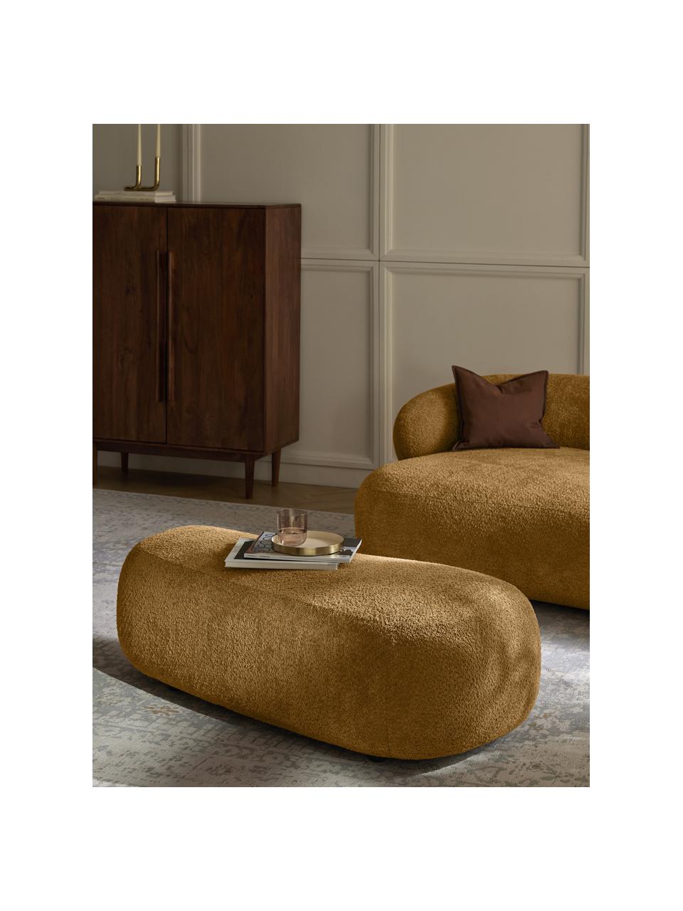 Pouf en peluche-bouclé Alba, Peluche-bouclé ocre, larg. 130 x prof. 62 cm