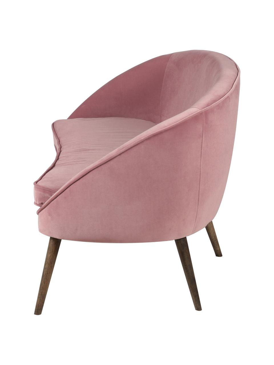 Fluwelen bank Safir (2-zits) in roze met houten poten, Bekleding: polyester fluweel, Poten: gebeitst walnoothout, Fluweel frambooskleurig, B 136  x D 66 cm