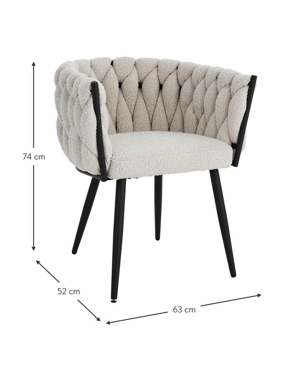 Bouclé fauteuil Molto, Bekleding: 100% polyester, Poten: gecoat metaal, Bouclé wit, B 63 x D 52 cm