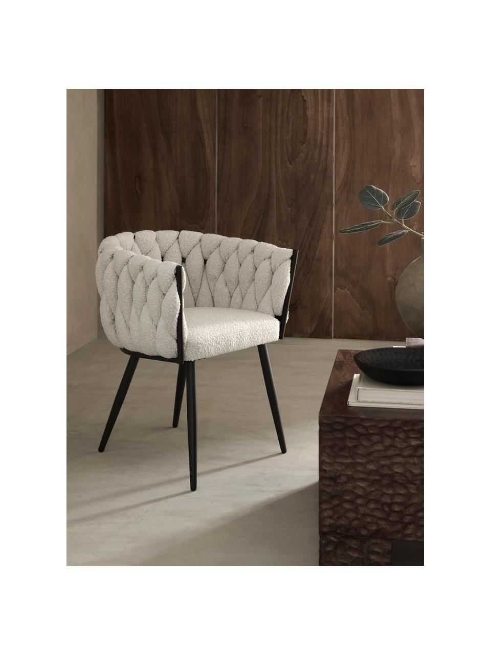 Fauteuil en tissu bouclé Molto, Bouclé blanc crème, larg. 63 x prof. 52 cm