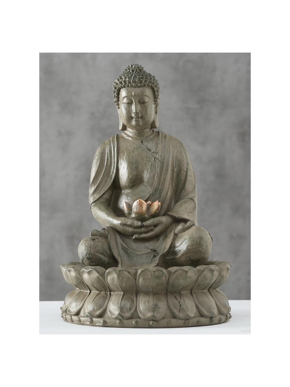 Fontanna ogrodowa Budda, Tworzywo sztuczne, Szarozielony, odcienie miedzi, Ø 31 x W 46 cm