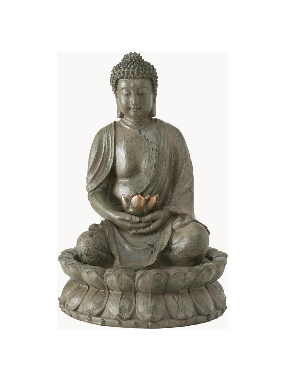 Fontanna ogrodowa Budda, Tworzywo sztuczne, Szarozielony, odcienie miedzi, Ø 31 x W 46 cm