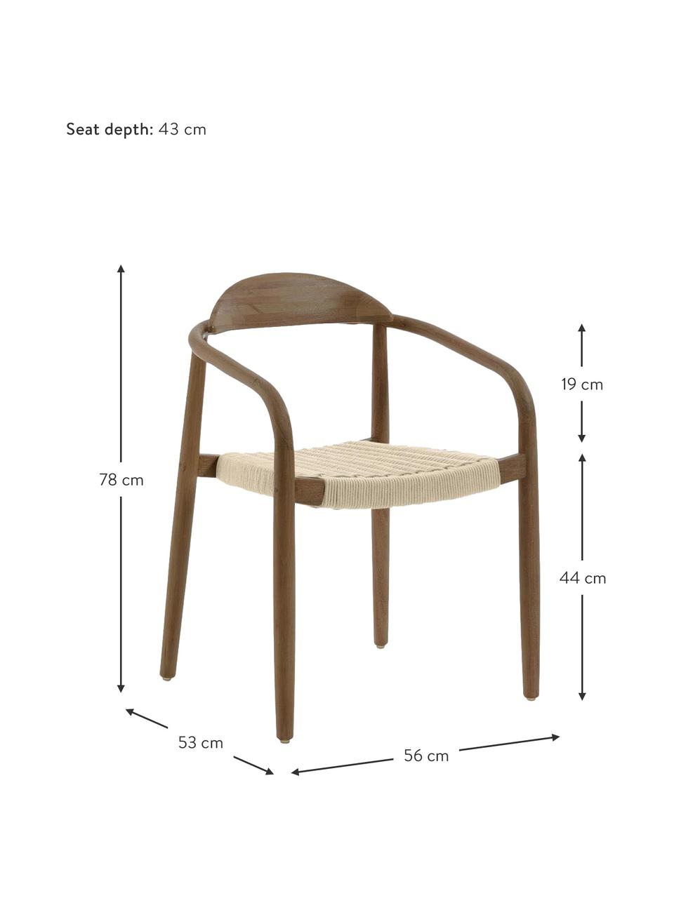 Sedia in legno massiccio con braccioli Nina, Struttura: legno massiccio di eucali, Seduta: poliestere, resistente ai, Marrone, beige, Larg. 56 x Prof. 53 cm