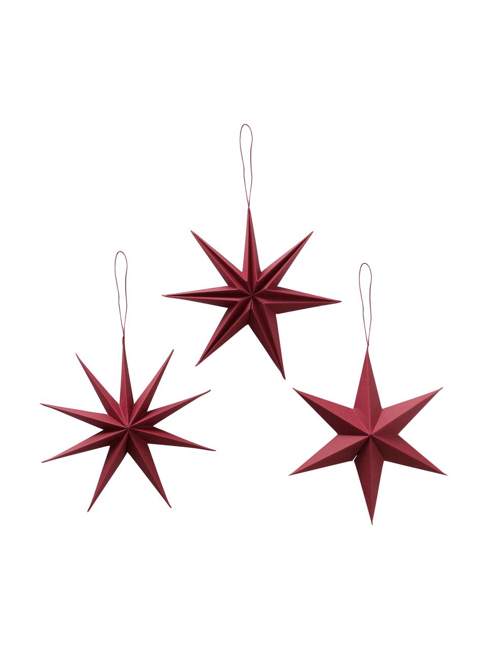 Závesná dekorácia (hviezda) Mariola, 3 ks, Papier, Červená, Ø 20 cm