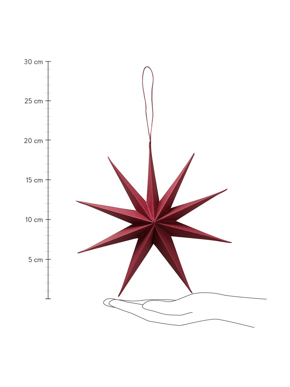 Set 3 ciondoli a stella Mariola, Carta, Rosso, Ø 20 cm