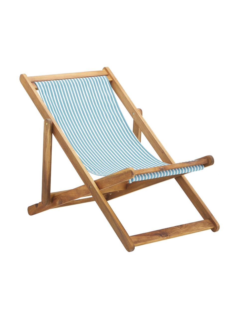 Transat pliable en bois Zoe, Blanc, bleu