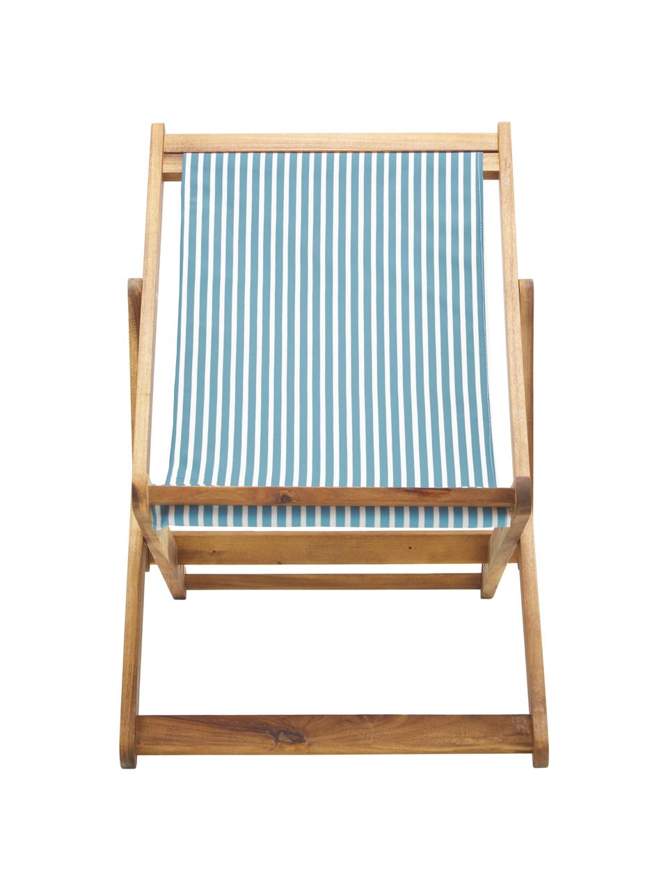 Inklapbare ligstoel Zoe, Frame: geolied acaciahout, Wit, blauw, B 59 x D 91 cm