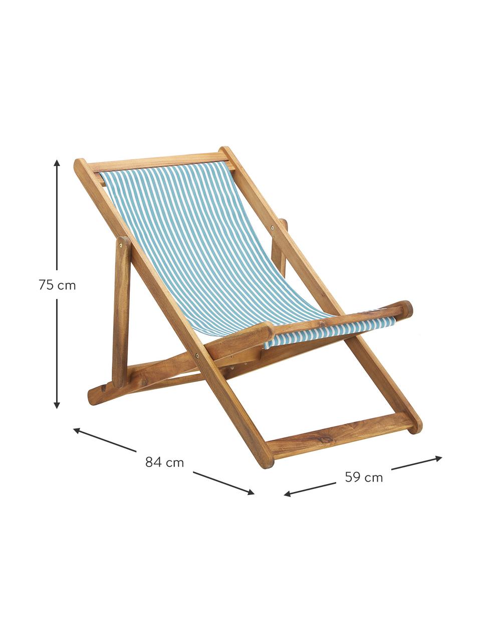 Inklapbare ligstoel Zoe, Frame: geolied acaciahout, Wit, blauw, B 59 x D 91 cm