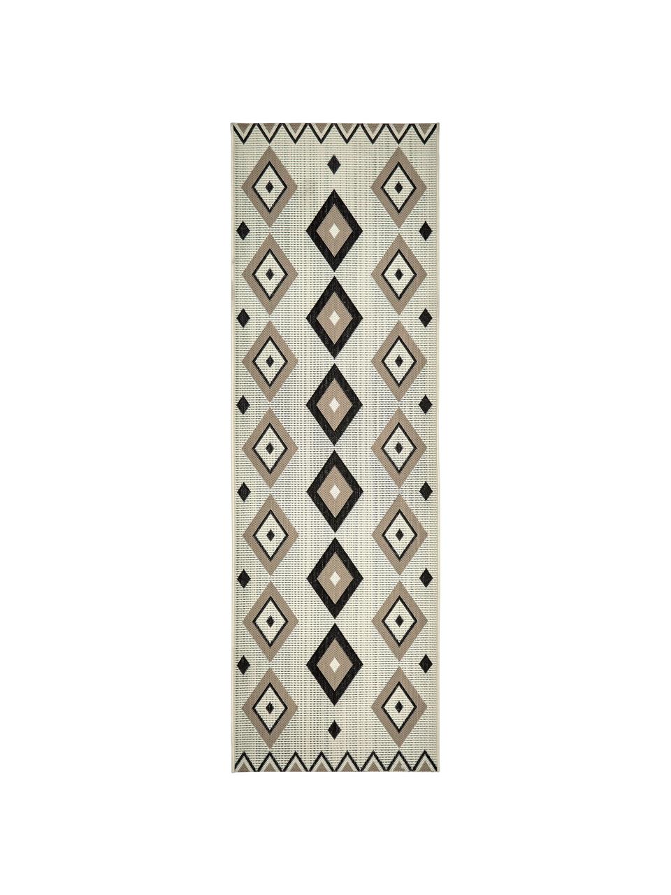 Alfombra de interior/exterior Nikita, estilo boho, 86% polipropileno, 14% poliéster, Beige, negro, An 80 x L 250 cm