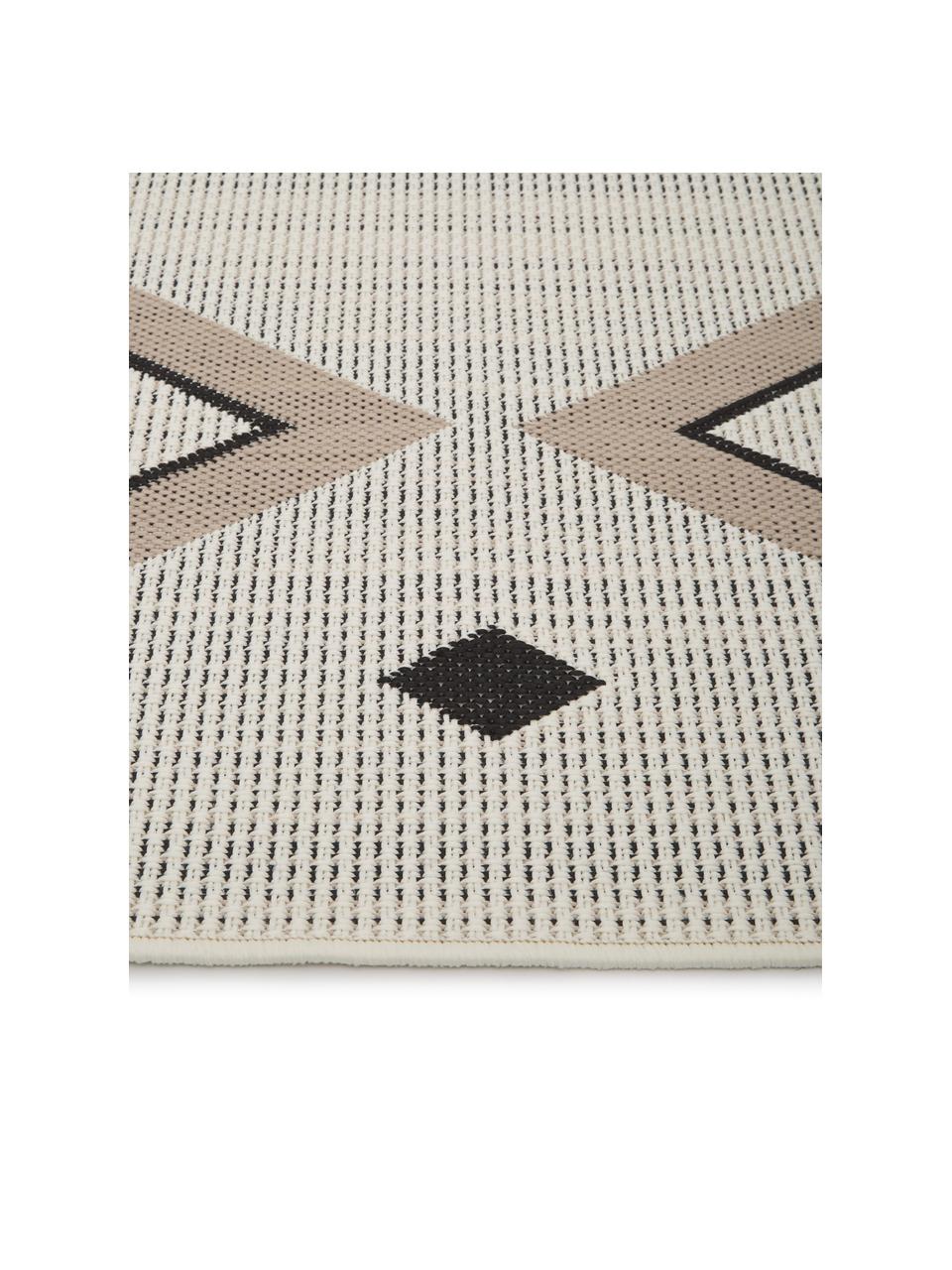 Alfombra de interior/exterior Nikita, estilo boho, 86% polipropileno, 14% poliéster, Beige, negro, An 80 x L 250 cm