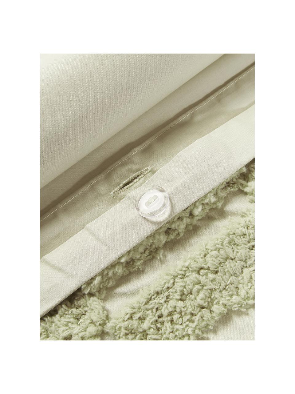 Housse de couette en percale de coton avec décorations tuftées Scout, Vert clair, larg. 200 x long. 200 cm